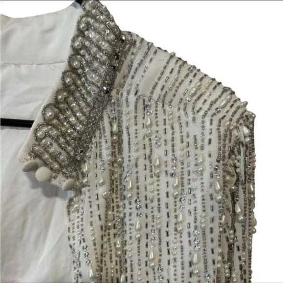 ASOS Edition Linear Fringe Pearl Embellished Crop Top With High Neck in White - Picture 4 of 13